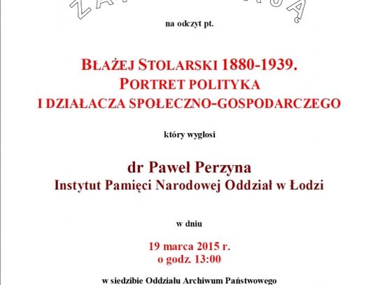 Odczyt o Błażeju Stolarskim