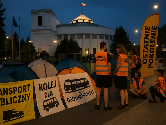 Ostatnie Pokolenie domaga się procedowania projektu o odbudowie polskiej kolei; rozbija namioty przed Sejmem