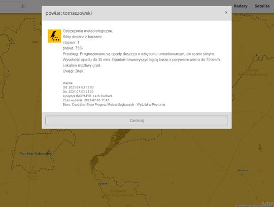 Ostrzeżenia meteorologiczne: Silny deszcz z burzami