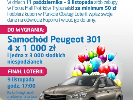 Peugeot 301 główną nagrodą Loterii Urodzinowej Focus Mall Piotrków Trybunalski