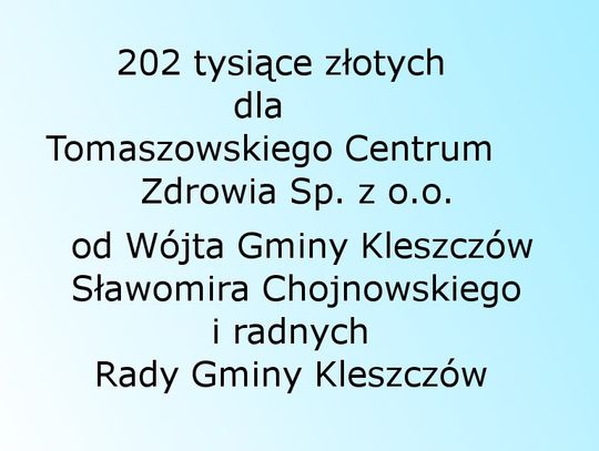 Podziękowania dla wójta i radnych Gminy Kleszczów za pomoc w walce z koronawirusem