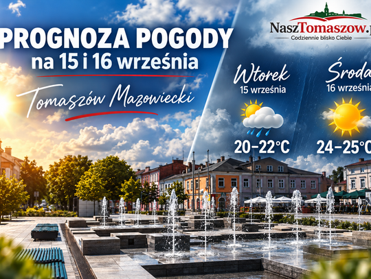 Pogoda na 15 i 16 września. Coraz cieplej. W środę w Tomaszowie nawet 24–25 stopni
