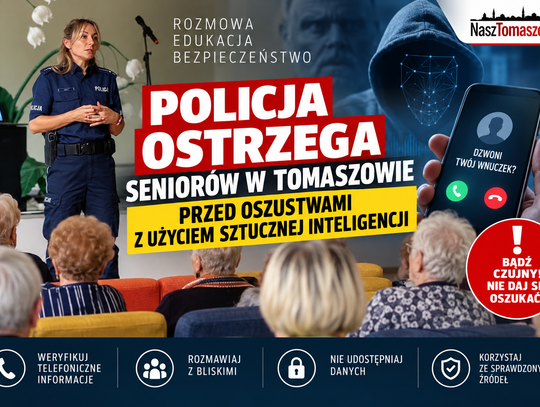 Policja ostrzega seniorów w Tomaszowie przed oszustwami z użyciem sztucznej inteligencji