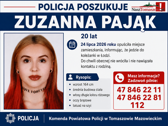 Policja poszukuje 20-letniej Zuzanny Pająk. Kobieta miała jechać do koleżanki w Łodzi