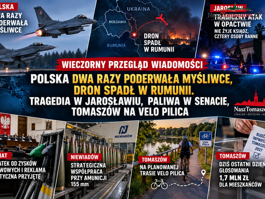 Polska dwa razy poderwała myśliwce, dron spadł w Rumunii. Tragedia w Jarosławiu, paliwa w Senacie, Tomaszów na Velo Pilica