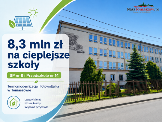 Ponad 8 milionów złotych na cieplejsze szkoły w Tomaszowie. Termomodernizacja i fotowoltaika w SP nr 8 oraz Przedszkolu nr 14
