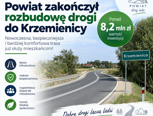 Powiat zakończył rozbudowę drogi do Krzemienicy. Inwestycja za ponad 8,2 mln zł