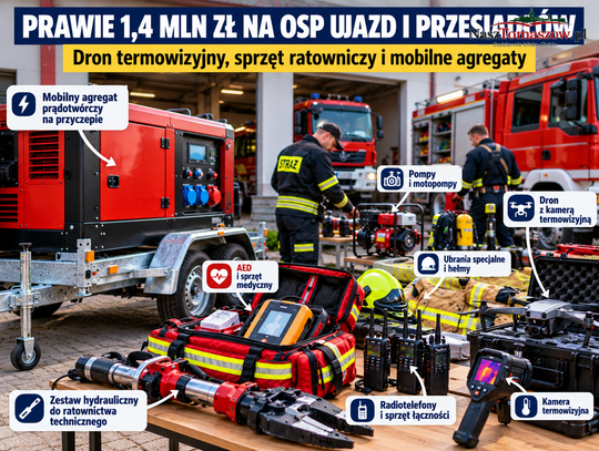 Prawie 1,4 mln zł na OSP Ujazd i Przesiadłów. Dron termowizyjny, sprzęt ratowniczy i mobilne agregaty