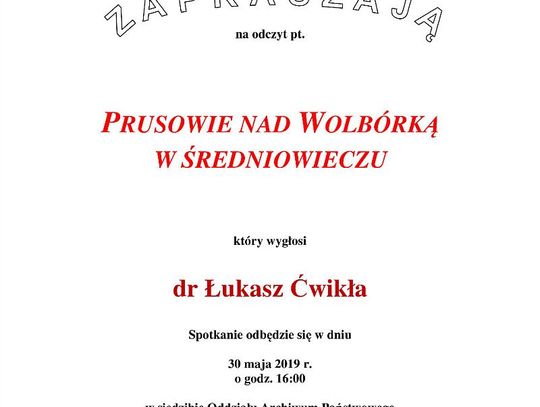 "Prusowie nad Wolbórką w średniowieczu" - zaproszenie na wykład