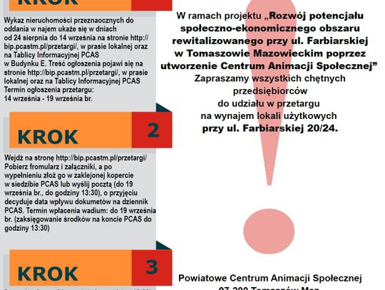 Przetarg ustny nieograniczony na wynajem lokali  