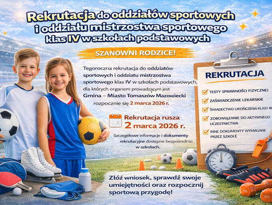 Rekrutacja do oddziałów sportowych i oddziału mistrzostwa sportowego klas IV w szkołach podstawowych