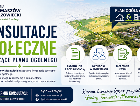 Ruszą konsultacje planu ogólnego gminy Tomaszów Mazowiecki. Mieszkańcy będą mogli zgłaszać uwagi