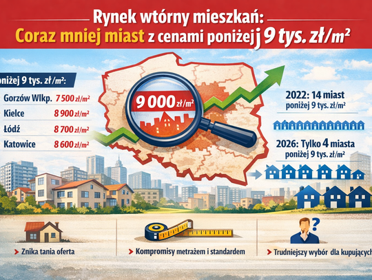 Rynek wtórny mieszkań – coraz mniej miast z cenami poniżej 9 tys. zł