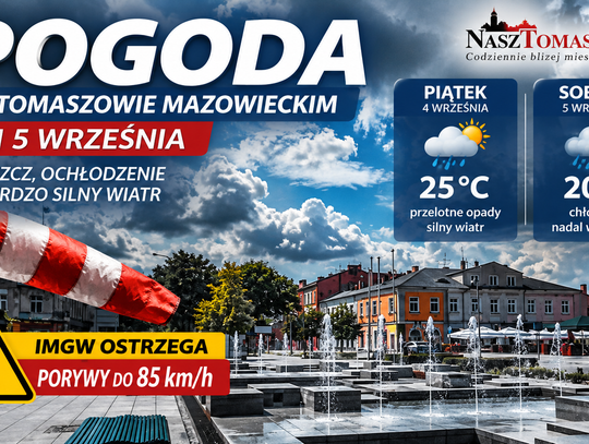 Silny wiatr uderzy w Tomaszów. IMGW ostrzega, porywy do 85 km/h
