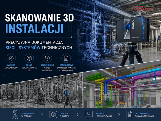 Skanowanie 3D instalacji – precyzyjna dokumentacja sieci i systemów technicznych