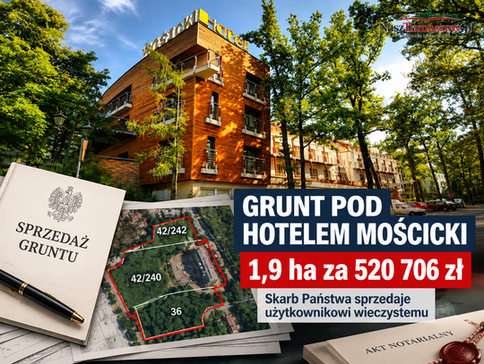 Skarb Państwa sprzedaje grunt pod Hotelem Mościcki. 1,9 ha za 520 tys. zł