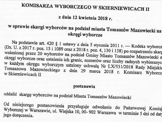 Skarga nie uwzględniona. Będą trzy zamiast czterech