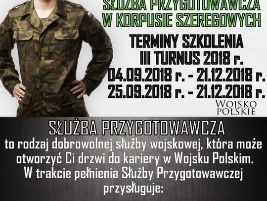 Służba przygotowawcza w korpusie szeregowych. Trwa nabór