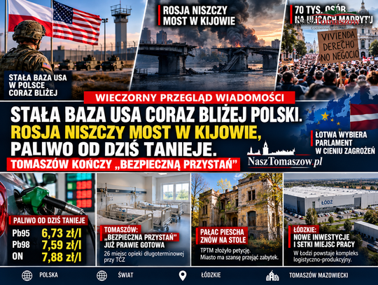 Stała baza USA coraz bliżej Polski. Rosja niszczy most w Kijowie, paliwo od dziś tanieje. Tomaszów kończy „Bezpieczną Przystań”