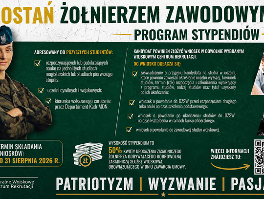 Stypendia dla kandydatów na żołnierzy zawodowych. Rusza edycja 2026/2027