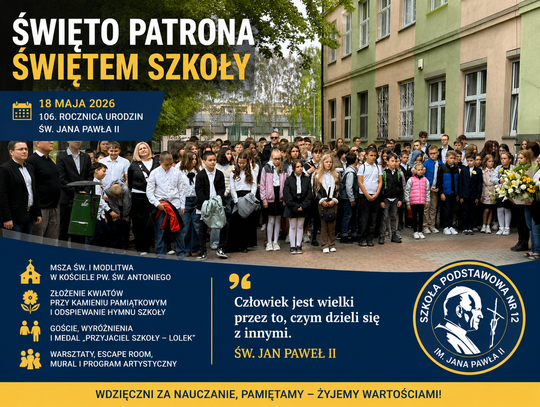 Święto Patrona w SP nr 12. Szkoła uczciła 106. rocznicę urodzin Jana Pawła II
