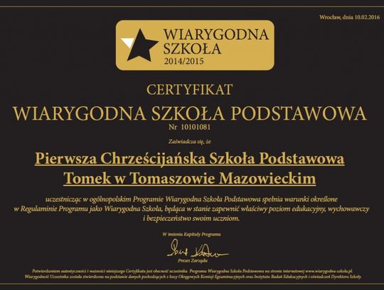 &quot;Tomek&quot; wśród wiarygodnych szkół