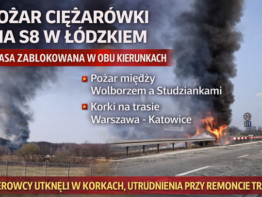 Trasa między Wolborzem a Studziankami zablokowana, kierowcy utknęli w korkach