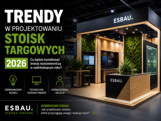 Trendy w projektowaniu stoisk targowych 2026 – komentarz ESBAU Trendy w projektowaniu stoisk targowych 2026 – komentarz ESBAU