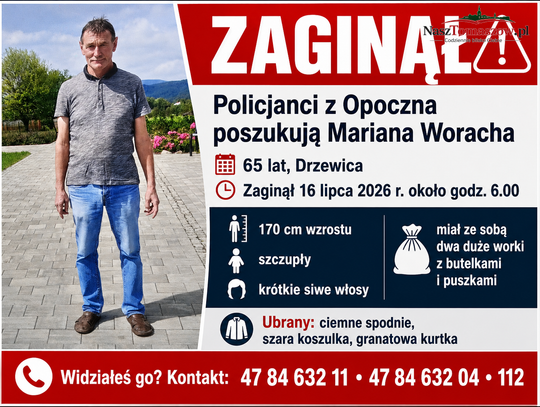 Trwają poszukiwania 65-letniego Mariana Woracha z Drzewicy. Policja prosi o pomoc