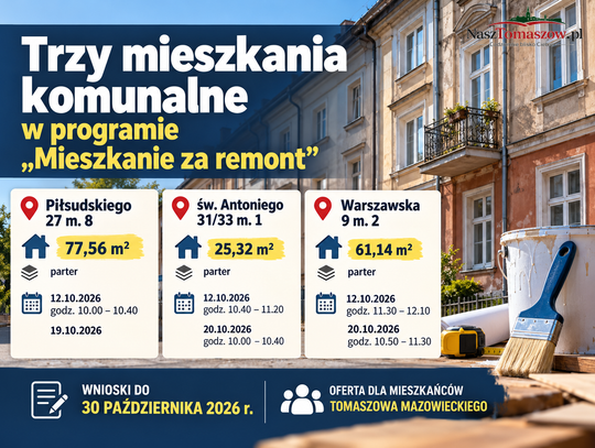 Trzy mieszkania komunalne w programie „Mieszkanie za remont”. Największe ma prawie 78 m²