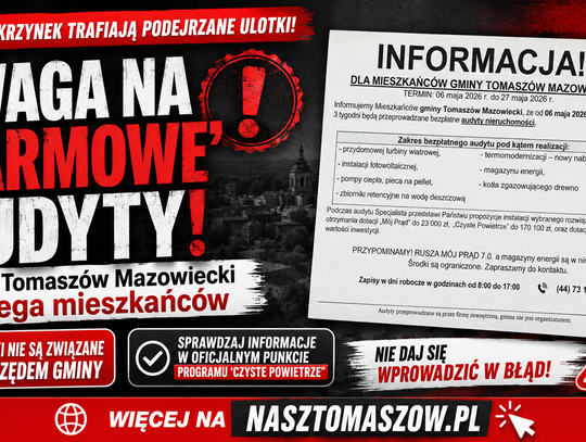 Uwaga na „darmowe audyty energetyczne”. Gmina Tomaszów Mazowiecki ostrzega mieszkańców