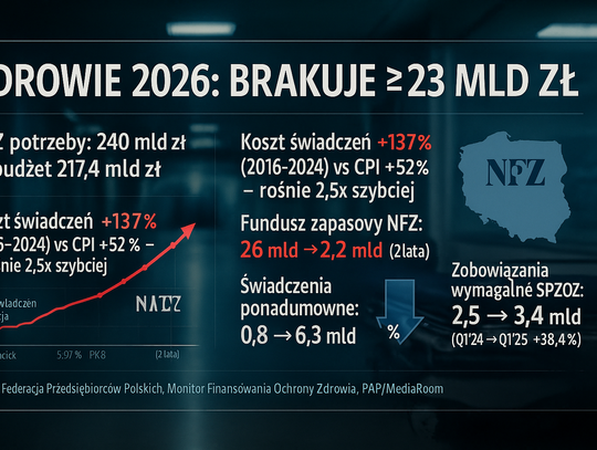W budżecie państwa na zdrowie brakuje co najmniej 23 mld zł w 2026 r.
