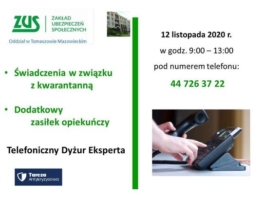 W czwartek, 12 listopada 2020 roku, kolejny dyżur telefoniczny eksperta ZUS