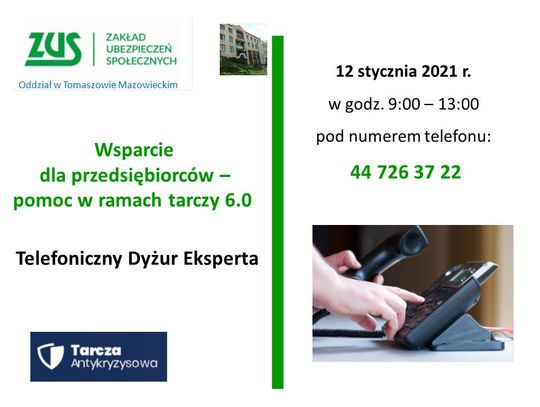 Wsparcie z ZUS dla przedsiębiorców w ramach Tarczy 6.0 – telefoniczny dyżur eksperta