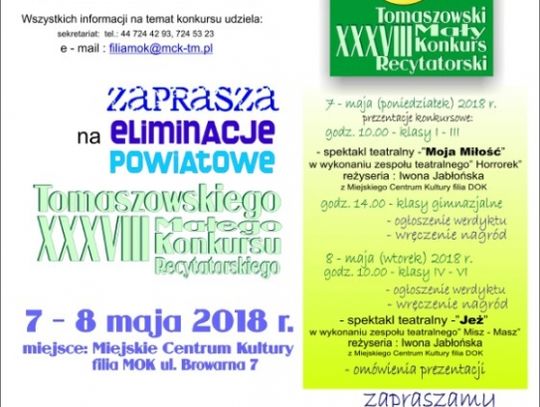 XXXVIII Mały Tomaszowski Konkurs Recytatorski – eliminacje powiatowe