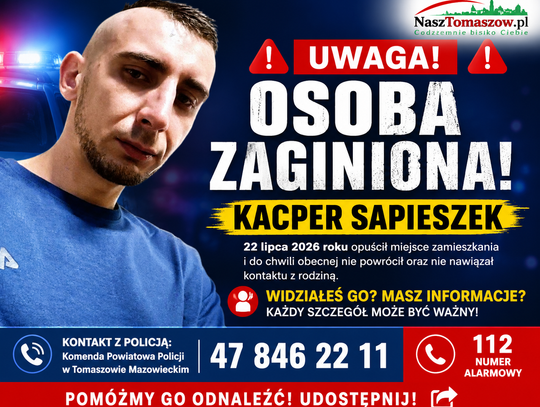 Zaginął Kacper Sapieszek. Policja i rodzina proszą o pomoc