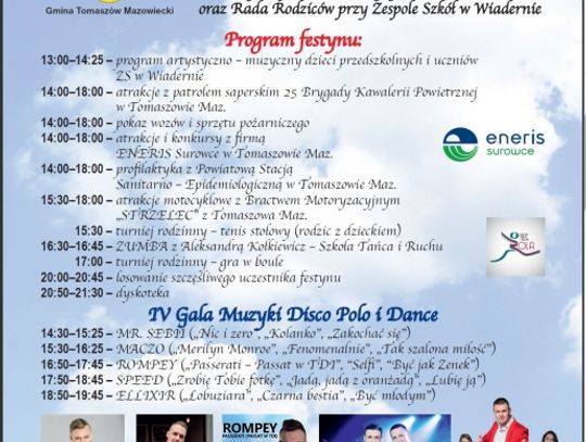 Zaproszenie na IX Festyn Rodzinny w Zespole Szkół w Wiadernie w najbliższą niedzielę