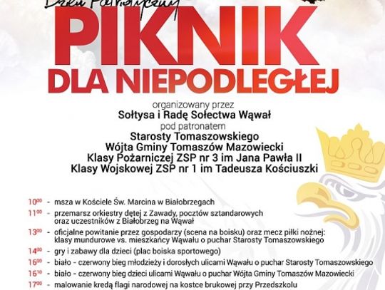 Zaproszenie na Piknik dla Niepodległej w Wąwale