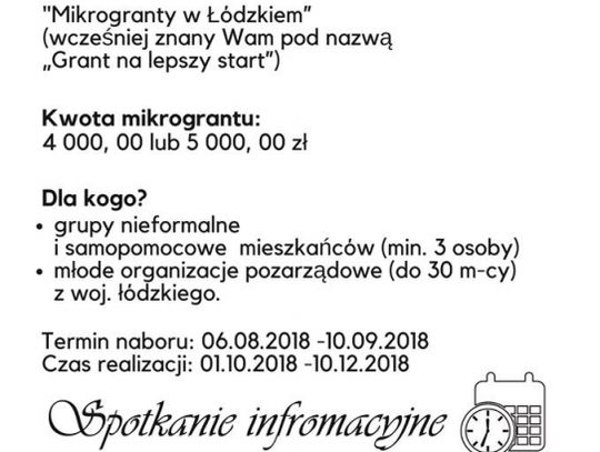 Zaproszenie na spotkanie informacyjne "Jedyny taki mikro grant"