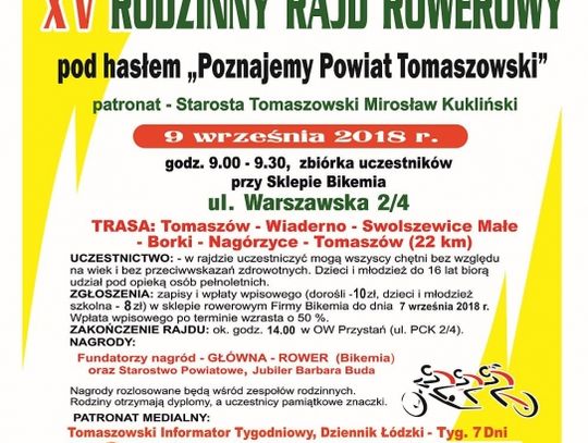 Zaproszenie na XV Rodzinny Rajd Rowerowy