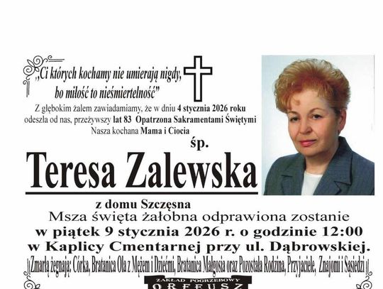Zmarła Pani Teresa Zalewska