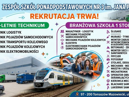 ZSP nr 3 w Tomaszowie Mazowieckim rozpoczął nabór do technikum i szkoły branżowej