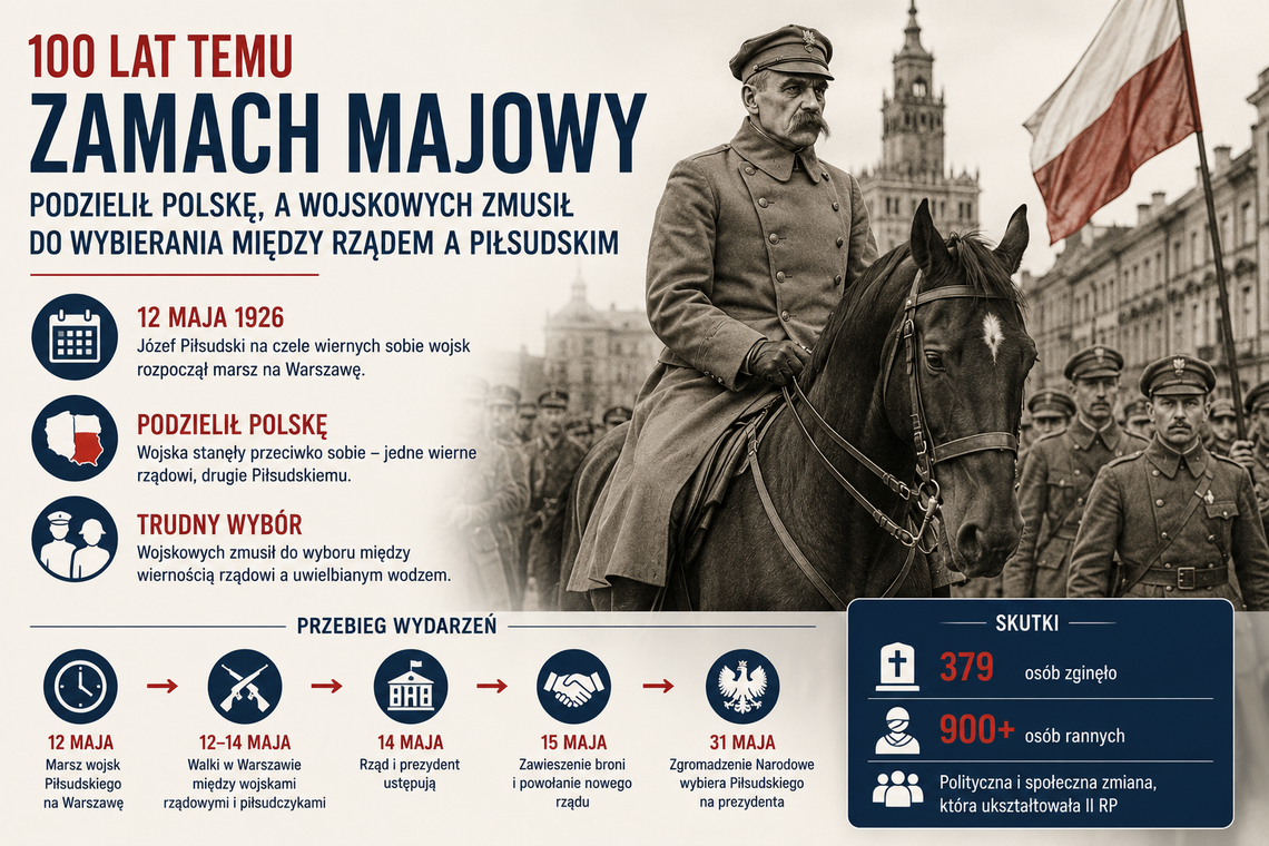 100 lat temu zamach majowy podzielił Polskę, a wojskowych zmusił do wybierania między rządem a Piłsudskim