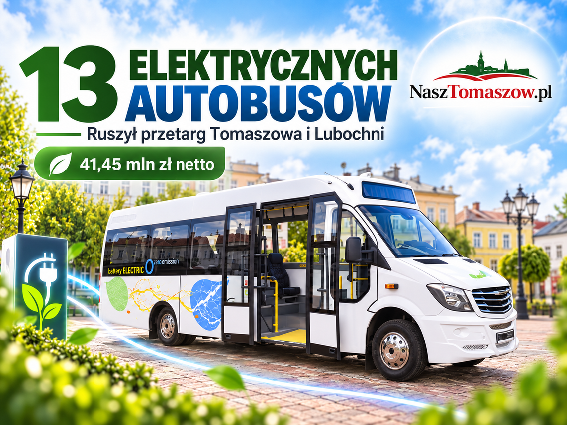 13 elektrycznych autobusów za 41,45 mln zł netto. Ruszył wielki przetarg Tomaszowa i Lubochni 13 elektrycznych autobusów za 41,45 mln zł netto. Ruszył wielki przetarg Tomaszowa i Lubochni