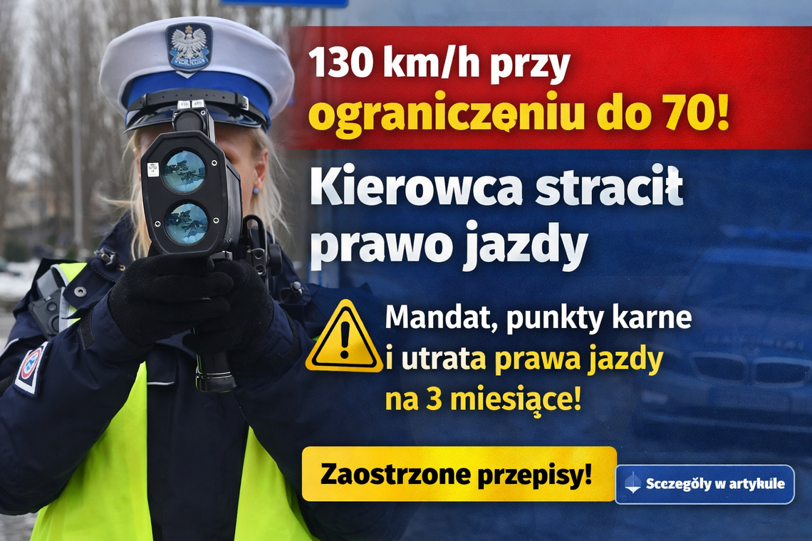 130 km/h przy ograniczeniu do 70. 48-latek stracił prawo jazdy