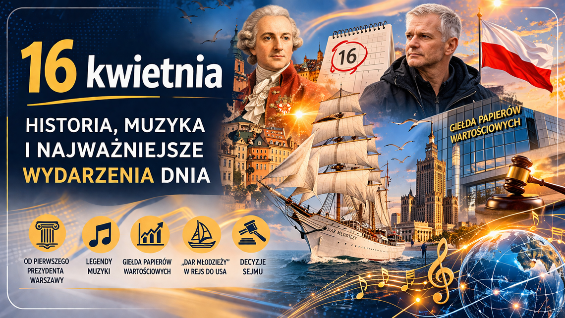 16 kwietnia: od pierwszego prezydenta Warszawy po decyzje, które zmienią przyszłość Polski