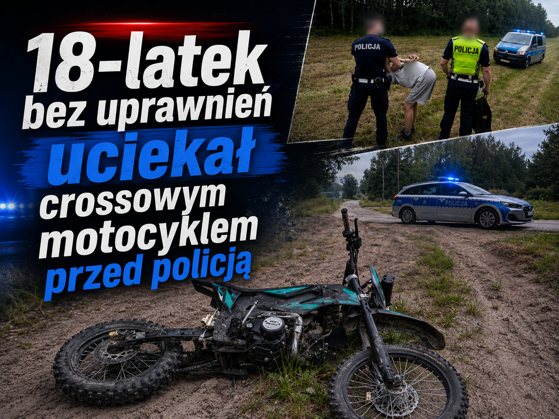 18-latek bez uprawnień uciekał crossowym motocyklem przed policją 18-latek bez uprawnień uciekał crossowym motocyklem przed policją