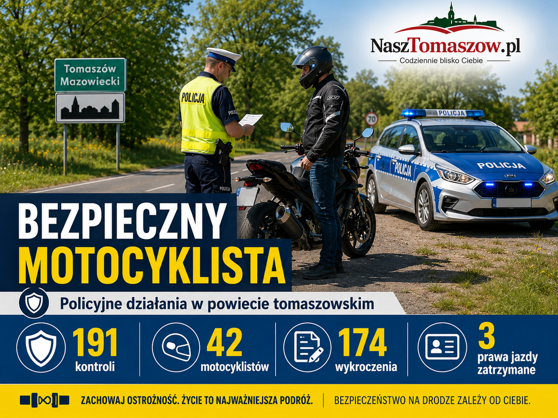 191 kontroli, 174 wykroczenia i 3 utracone prawa jazdy. Policyjna akcja „Bezpieczny motocyklista” w powiecie tomaszowskim