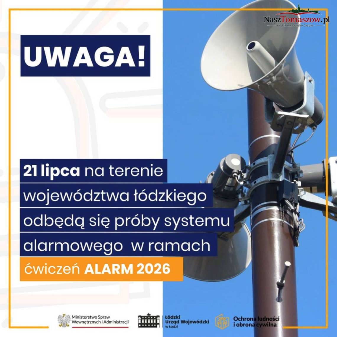 21 lipca w Tomaszowie Mazowieckim odbędą się próby systemu alarmowego 21 lipca w Tomaszowie Mazowieckim odbędą się próby systemu alarmowego