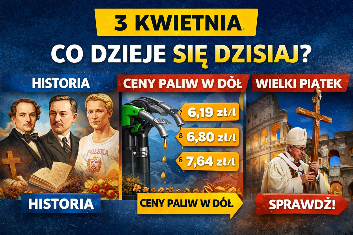 3 kwietnia: Wielki Piątek, ważne wydarzenia historyczne i zmiany cen paliw. Co dzieje się dziś w Polsce i na świecie?